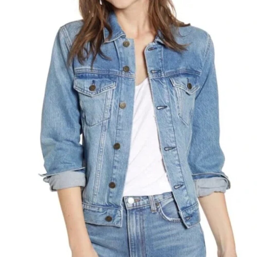 REFORMATION JEAN JACKET SHASTA WASH DENIM S DISTRESSED CASUAL TRUCKER FESTIVAL